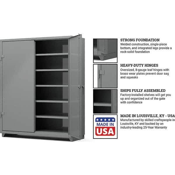Strong Hold - 5 Shelf Locking Storage Cabinet - Steel, 60" Wide x 24" Deep x 75" High, Medium Gray - Exact Tool & Supply