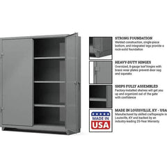 Strong Hold - 3 Shelf Locking Storage Cabinet - Steel, 60" Wide x 24" Deep x 75" High, Medium Gray - Exact Tool & Supply