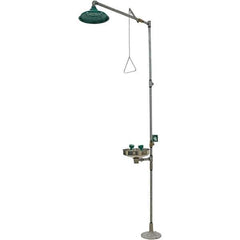 Haws - 25 GPM shower Flow, Drench shower & Eyewash Station - Bowl, Push Flag Activated, Galvanized Steel Pipe, Plastic Shower Head, Corrosion Resistant - Exact Tool & Supply