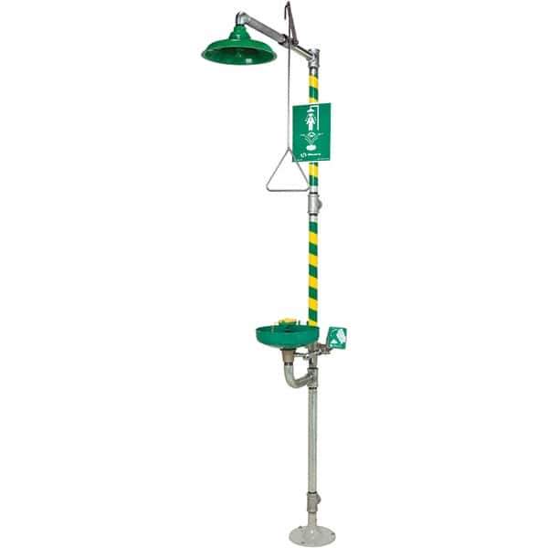 Haws - 23.7 GPM shower Flow, Drench shower, Eye & Face Wash Station - Bowl with Hinged Dust Cover, Triangular Pull Rod & Push Flag Activated, Galvanized Steel Pipe, Plastic Shower Head, Inverted Flow - Exact Tool & Supply