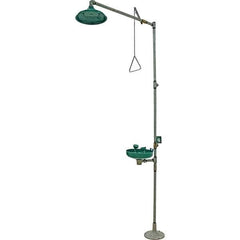 Haws - 25 GPM shower Flow, Drench shower & Eyewash Station - Bowl, Push Flag Activated, Galvanized Steel Pipe, Plastic Shower Head - Exact Tool & Supply