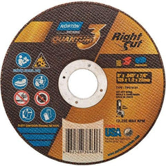 Norton - 5" 46 Grit Ceramic Alumina Cutoff Wheel - 0.045" Thick, 7/8" Arbor, 12,225 Max RPM, Use with Angle Grinders - Exact Tool & Supply