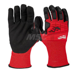 Cut, Puncture & Abrasive-Resistant Gloves: Size L, ANSI Cut A3, ANSI Puncture 0, Nitrile, Nylon Red, Palm & Fingers Coated, Nitrile Lined, Nylon Back, Smooth Grip, ANSI Abrasion 0