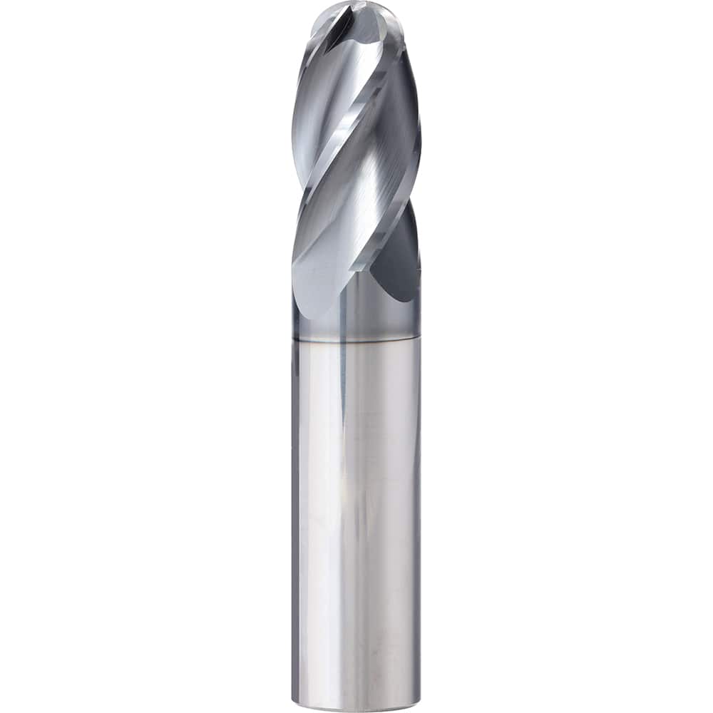 Ball End Mill: 0.375″ Dia, 1.75″ LOC, 4 Flute, Solid Carbide 4″ OAL, 3/8″ Shank Dia, 35 ° Helix, AlTiN Coated, Single End, Series SAPB-NB