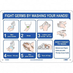 NMC - "Fight Germs By Washing Your Hands!", 14" Wide x 10" High, Rigid Plastic Safety Sign - Exact Tool & Supply