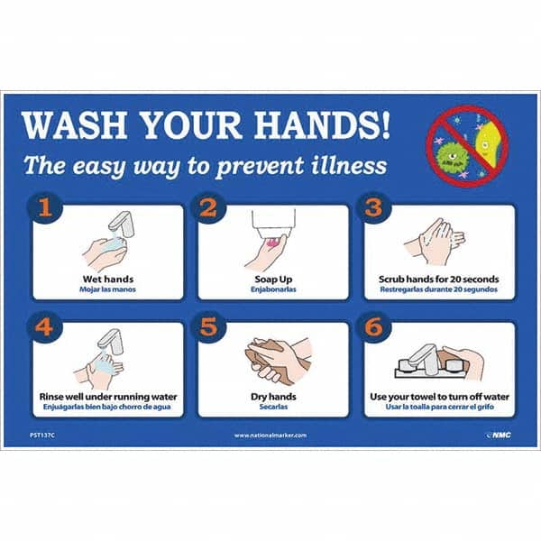 NMC - "Wash Your Hands! - The Easy Way to Prevent Illness", 18" Wide x 12" High, Vinyl Safety Sign - Exact Tool & Supply