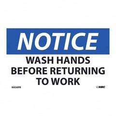 NMC - 1 5-Piece Restroom, Janitorial & Housekeeping Label - Legend: Notice - Wash Hands Before Returning to Work - Exact Tool & Supply