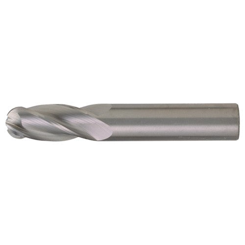 ‎1/8″ Dia. × 1/8″ Shank × 1/4″ DOC × 1-1/2″ OAL, Carbide TiAlN, Spiral , 4 Flute, CW Helix, Round, Ballnose End Mill - Exact Tool & Supply
