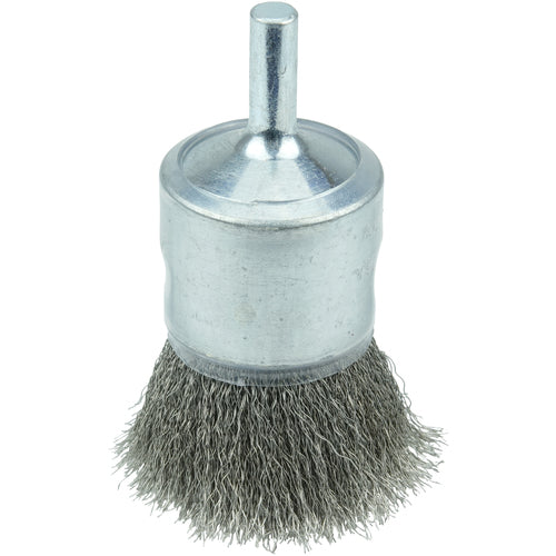1″ Coated Cup Crimped Wire End Brush, .006″ Stainless Steel Fill - Exact Tool & Supply