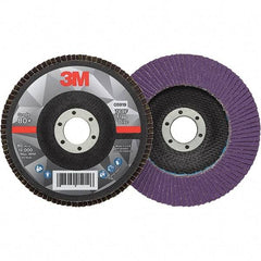 3M - 5" Disc Diam, 7/8" Center Hole, Type 27 Ceramic Flap Disc - 12,000 Max RPM, Fiberglass Backing, Arbor Attaching System, Coated - Exact Tool & Supply