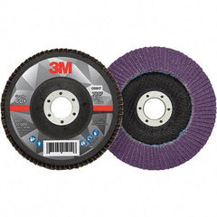 3M - 5" Disc Diam, 7/8" Center Hole, Type 27 Ceramic Flap Disc - 12,000 Max RPM, Fiberglass Backing, Arbor Attaching System, Coated - Exact Tool & Supply