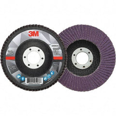 3M - 4-1/2" Disc Diam, 7/8" Center Hole, Type 27 Ceramic Flap Disc - 13,300 Max RPM, Fiberglass Backing, Arbor Attaching System, Coated - Exact Tool & Supply