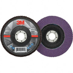 3M - 5" Disc Diam, 7/8" Center Hole, Type 29 Ceramic Flap Disc - 12,000 Max RPM, Fiberglass Backing, Arbor Attaching System, Coated - Exact Tool & Supply