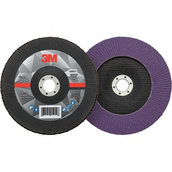 3M - 7" Disc Diam, 7/8" Center Hole, Type 29 Ceramic Flap Disc - 8,600 Max RPM, Fiberglass Backing, Arbor Attaching System, Coated - Exact Tool & Supply