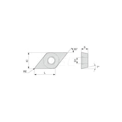 Turning Insert:  DCGT32.50.5-01 J740,  Solid Carbide TiN Finish,  Neutral,  3/8″ Inscribed Circle,  0.0080″ Corner Radius,  55.0 &deg N/A Diamond,  Series  DCGT