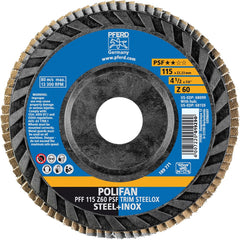 PFERD - Flap Discs; Abrasive Type: Coated ; Flap Disc Type: Type 27 ; Disc Diameter (Inch): 4-1/2 ; Abrasive Material: Zirconia Alumina ; Grit: 60 ; Attaching System: Arbor - Exact Tool & Supply