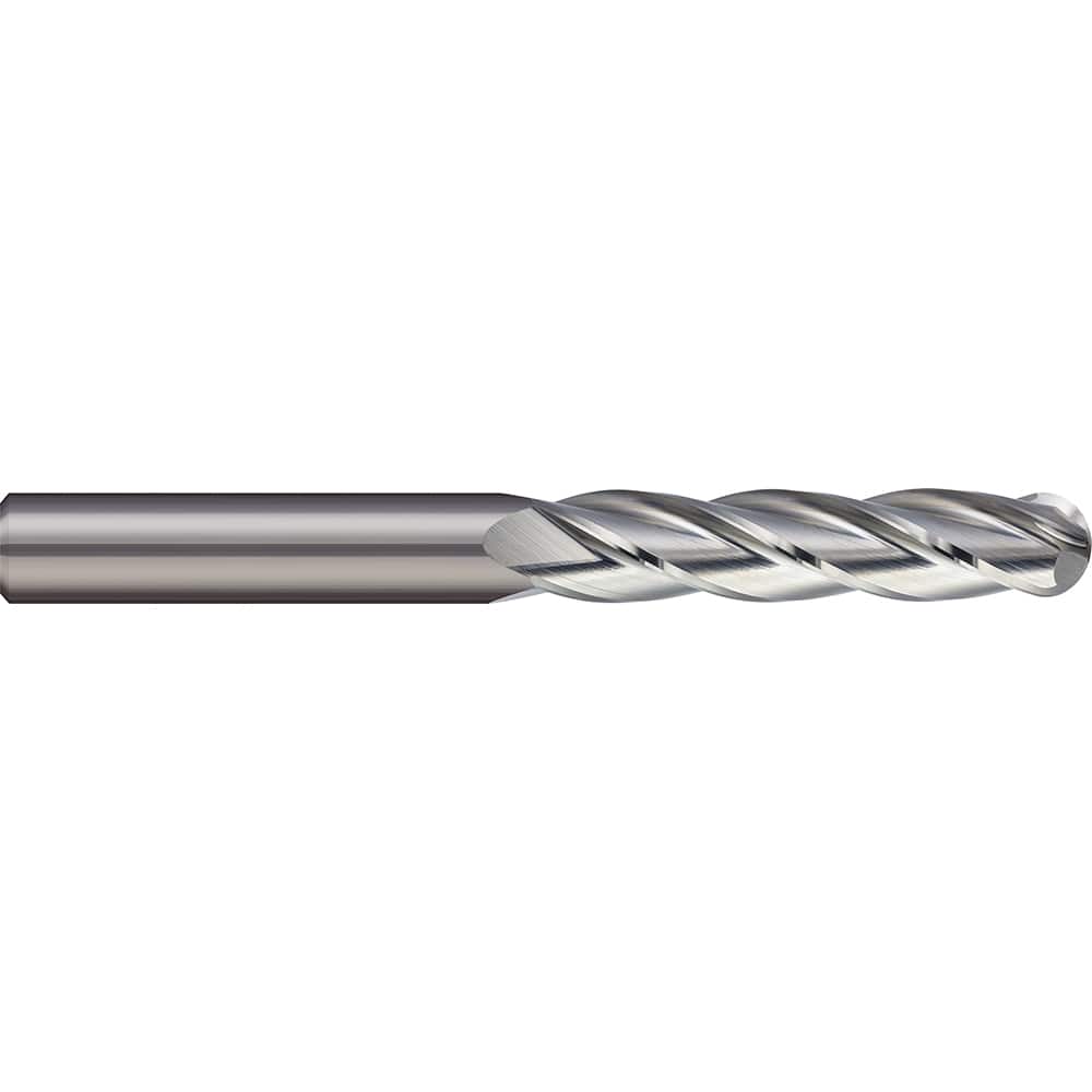 Micro 100 - Ball End Mills; Mill Diameter (mm): 10.00 ; Mill Diameter (Decimal Inch): 0.3937 ; Number of Flutes: 4 ; Length of Cut (mm): 38.0000 ; Length of Cut (Decimal Inch): 1.4961 ; Material: Solid Carbide - Exact Tool & Supply