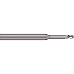 Micro 100 - Ball End Mills; Mill Diameter (Decimal Inch): 0.0500 ; Number of Flutes: 3 ; Length of Cut (mm): 1.9000 ; Length of Cut (Decimal Inch): 0.0750 ; Material: Solid Carbide ; Overall Length (Inch): 1-1/2 - Exact Tool & Supply