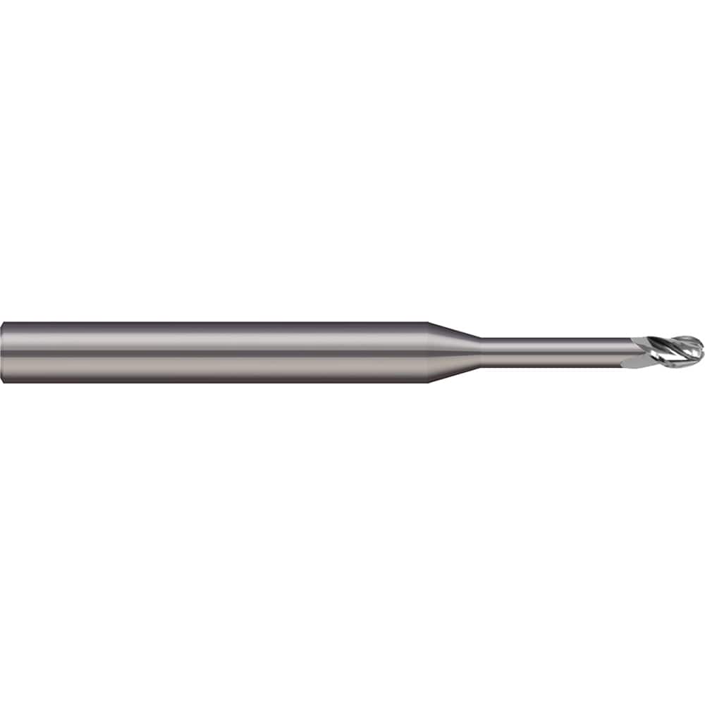 Micro 100 - Ball End Mills; Mill Diameter (Decimal Inch): 0.0450 ; Number of Flutes: 3 ; Length of Cut (Decimal Inch): 0.0680 ; Material: Solid Carbide ; Overall Length (Inch): 1-1/2 ; Overall Length (Decimal Inch): 1.50000 - Exact Tool & Supply