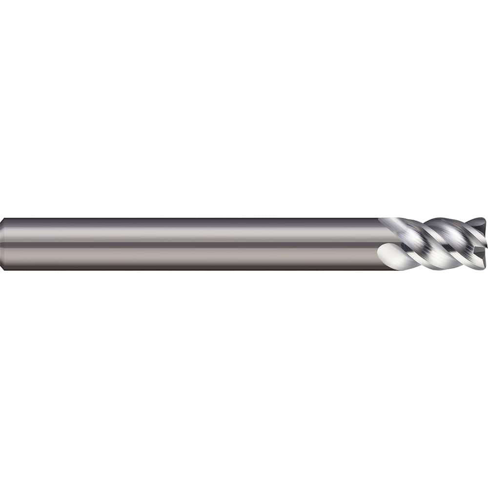 Corner Radius End Mill: 0.1575″ Dia, 0.4331″ LOC, 4 Flutes, Solid Carbide 45 ° Helix, Bright/Uncoated, Corner Radius End