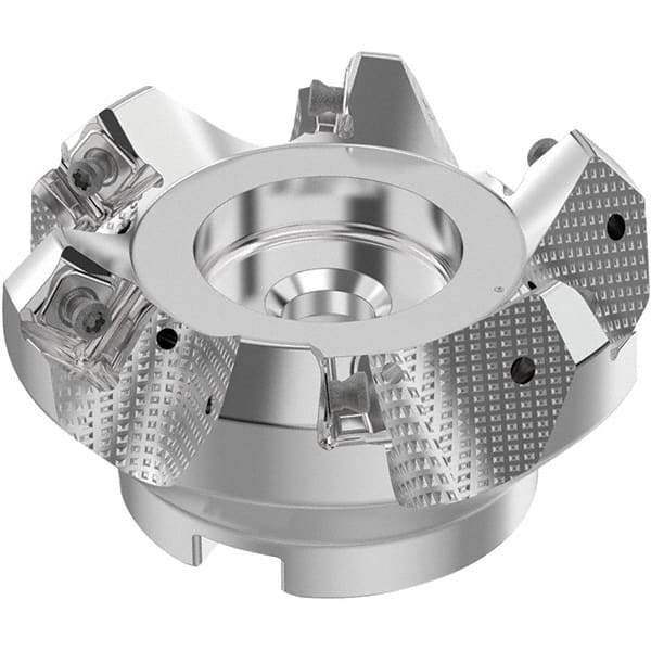 Seco - 3" Cut Diam, 1" Arbor Hole, 0.236" Max Depth of Cut, 48° Indexable Chamfer & Angle Face Mill - 6 Inserts, SN.. Insert, Right Hand Cut, 6 Flutes, Through Coolant, Series R220.54 - Exact Tool & Supply