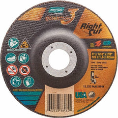 Norton - 36 Grit, 5" Wheel Diam, 1/16" Wheel Thickness, 7/8" Arbor Hole, Type 27 Depressed Center Wheel - Coarse Grade, Ceramic Alumina, Resinoid Bond, 12,225 Max RPM - Exact Tool & Supply