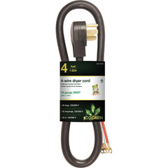 GoGreen Power - Power Cords; Cord Type: Replacement Cord ; Overall Length (Feet): 4 ; Cord Color: Brown ; Amperage: 30 ; Voltage: 250 ; Wire Gauge/Number of Conductors: 10/3 - Exact Tool & Supply