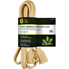 GoGreen Power - Power Cords; Cord Type: Replacement Cord ; Overall Length (Feet): 6 ; Cord Color: Brown ; Amperage: 15 ; Voltage: 125 ; Wire Gauge/Number of Conductors: 12/3 - Exact Tool & Supply