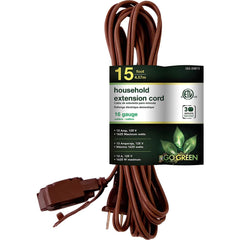 GoGreen Power - Power Cords; Cord Type: Replacement Cord ; Overall Length (Feet): 15 ; Cord Color: Brown ; Amperage: 13 ; Voltage: 125 ; Wire Gauge/Number of Conductors: 16/2 - Exact Tool & Supply