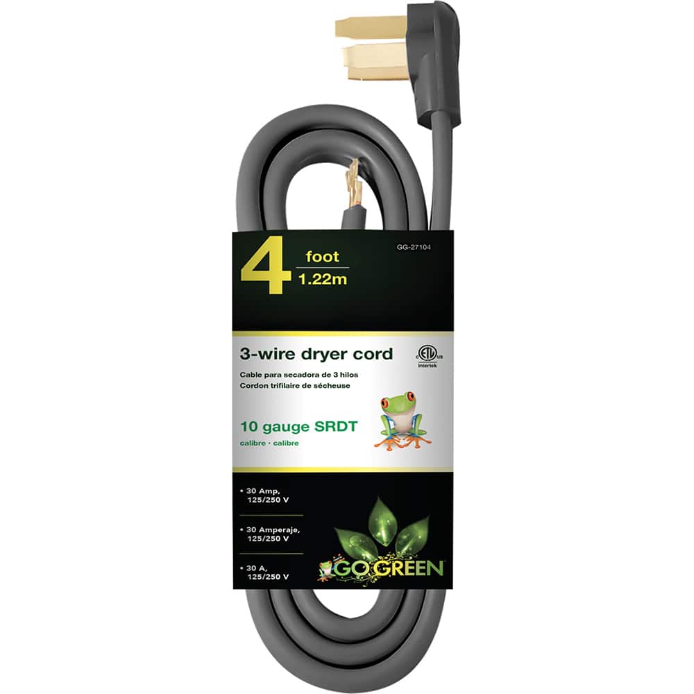 GoGreen Power - Power Cords; Cord Type: Replacement Cord ; Overall Length (Feet): 4 ; Cord Color: Brown ; Amperage: 30 ; Voltage: 250 ; Wire Gauge/Number of Conductors: 10/3 - Exact Tool & Supply