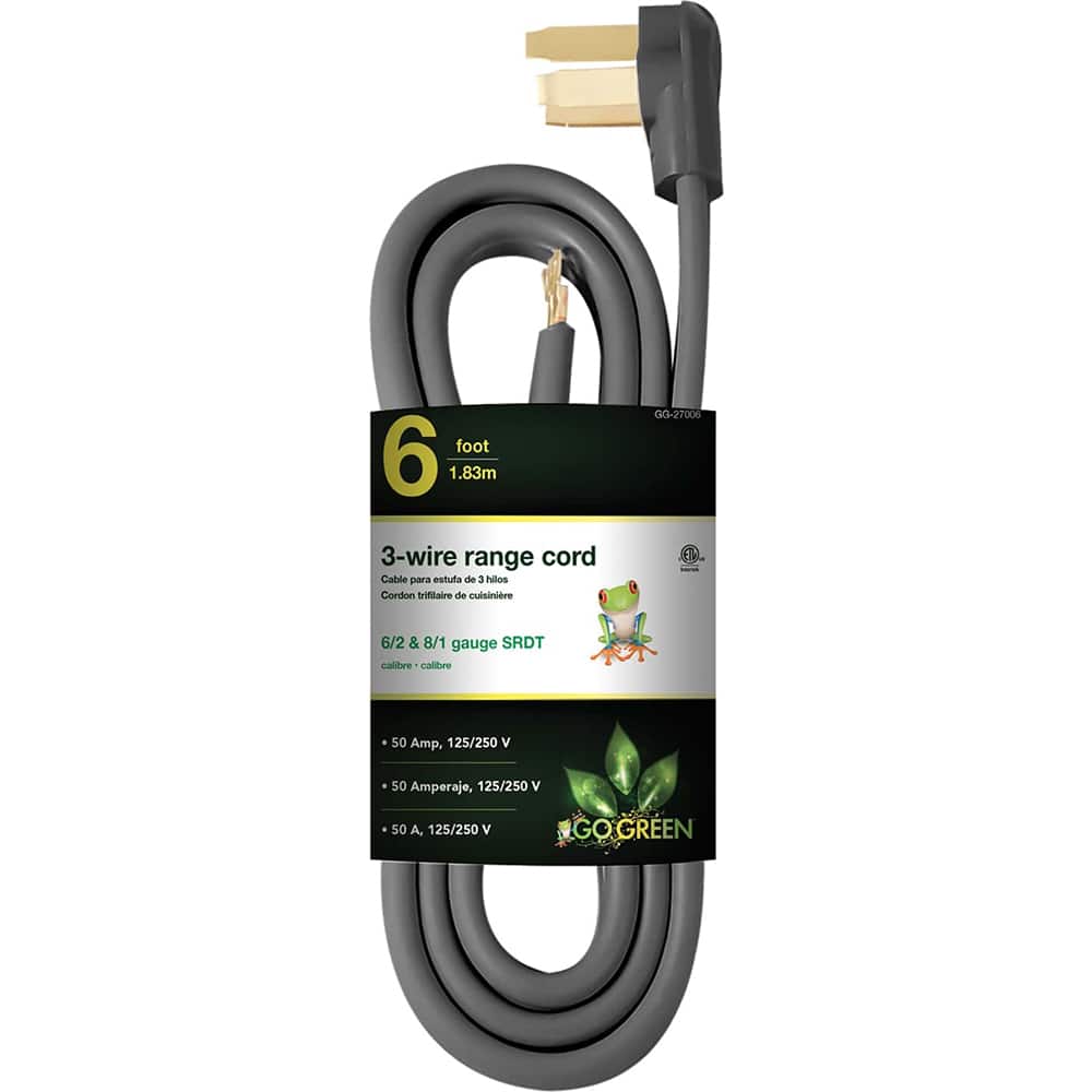 GoGreen Power - Power Cords; Cord Type: Replacement Cord ; Overall Length (Feet): 6 ; Cord Color: Brown ; Amperage: 50 ; Voltage: 125 ; Wire Gauge/Number of Conductors: 6/2 & 8/2 - Exact Tool & Supply