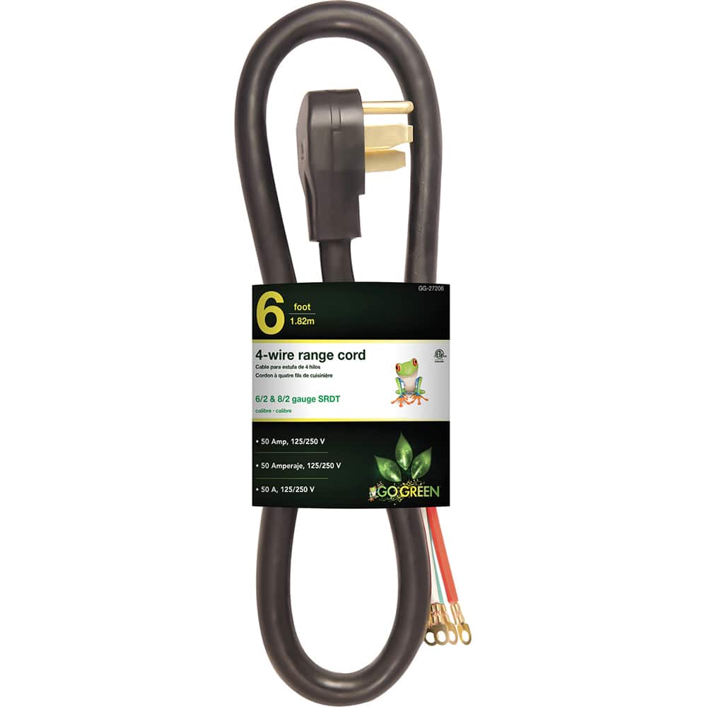 GoGreen Power - Power Cords; Cord Type: Replacement Cord ; Overall Length (Feet): 6 ; Cord Color: Brown ; Amperage: 50 ; Voltage: 250 ; Wire Gauge/Number of Conductors: 6/2 & 8/2 - Exact Tool & Supply