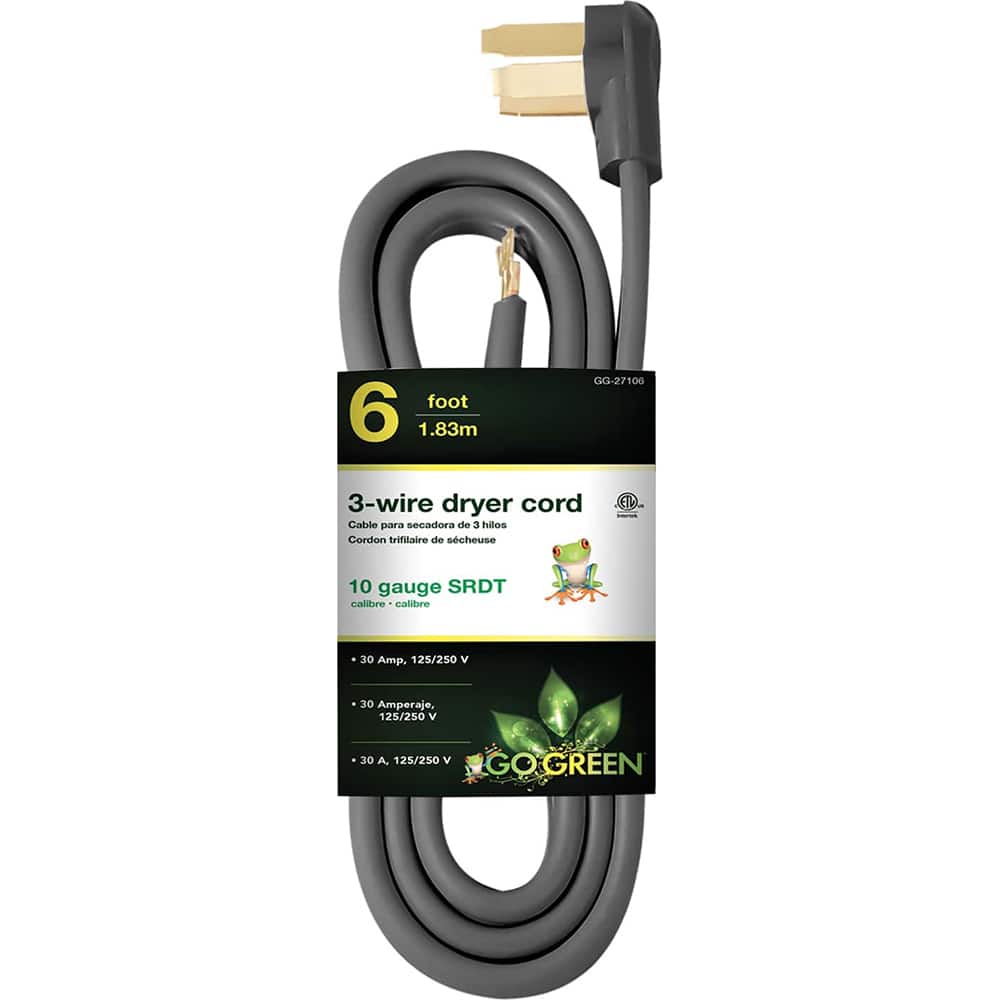 GoGreen Power - Power Cords; Cord Type: Replacement Cord ; Overall Length (Feet): 6 ; Cord Color: Brown ; Amperage: 30 ; Voltage: 250 ; Wire Gauge/Number of Conductors: 10/3 - Exact Tool & Supply