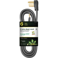 GoGreen Power - Power Cords; Cord Type: Replacement Cord ; Overall Length (Feet): 6 ; Cord Color: Brown ; Amperage: 30 ; Voltage: 250 ; Wire Gauge/Number of Conductors: 10/3 - Exact Tool & Supply