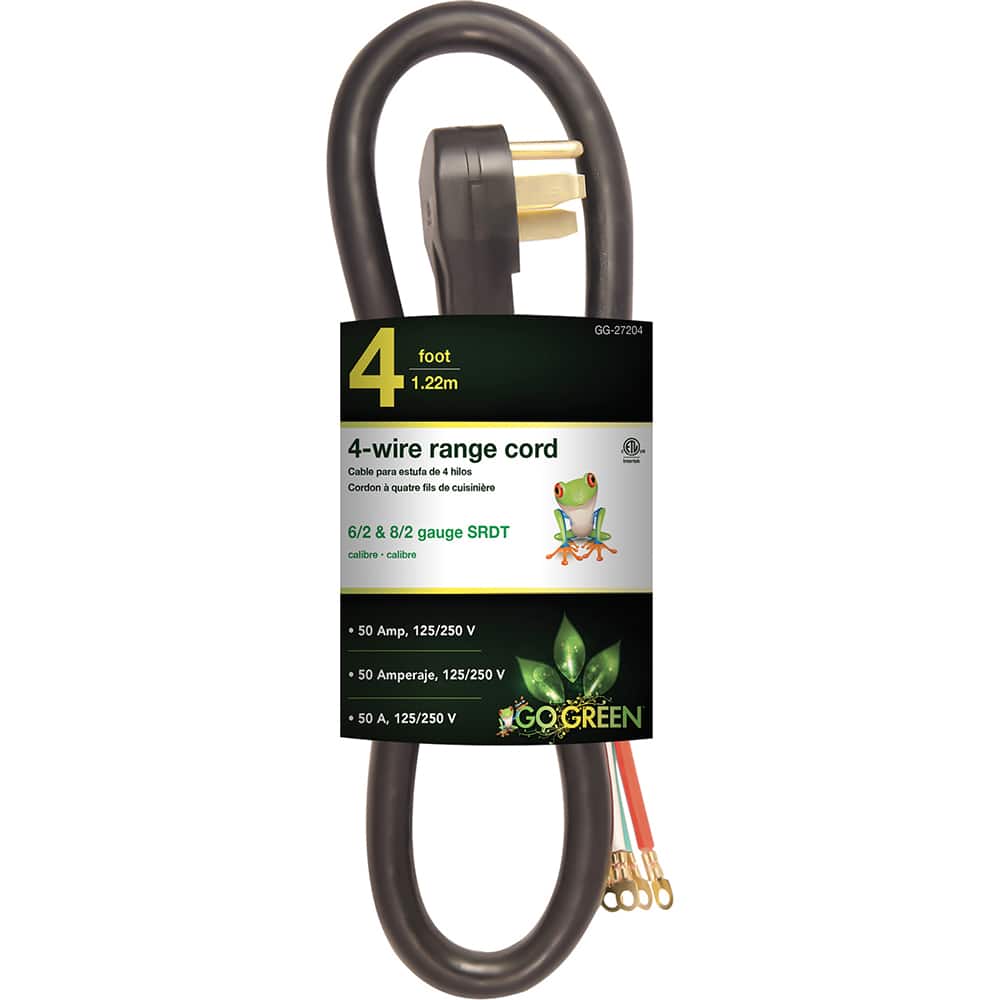 GoGreen Power - Power Cords; Cord Type: Replacement Cord ; Overall Length (Feet): 4 ; Cord Color: Brown ; Amperage: 50 ; Voltage: 250 ; Wire Gauge/Number of Conductors: 6/2 & 8/2 - Exact Tool & Supply