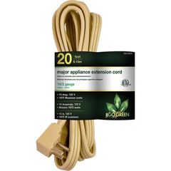 GoGreen Power - Power Cords; Cord Type: Replacement Cord ; Overall Length (Feet): 20 ; Cord Color: Brown ; Amperage: 15 ; Voltage: 125 ; Wire Gauge/Number of Conductors: 12/3 - Exact Tool & Supply