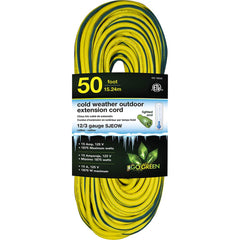 GoGreen Power - Power Cords; Cord Type: Extension Cord ; Overall Length (Feet): 50 ; Cord Color: Yellow ; Amperage: 13 ; Voltage: 125 ; Wire Gauge/Number of Conductors: 12/3 - Exact Tool & Supply