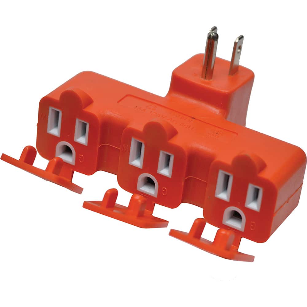 GoGreen Power - Electrical Outlet Adapters; Adapter Type: Wall Tap ; Amperage: 15 ; Voltage: 125 ; Number of Outlets: 3 ; Adapter Color: Orange ; Adapter Overall Length (Decimal Inch): 2-1/2 - Exact Tool & Supply