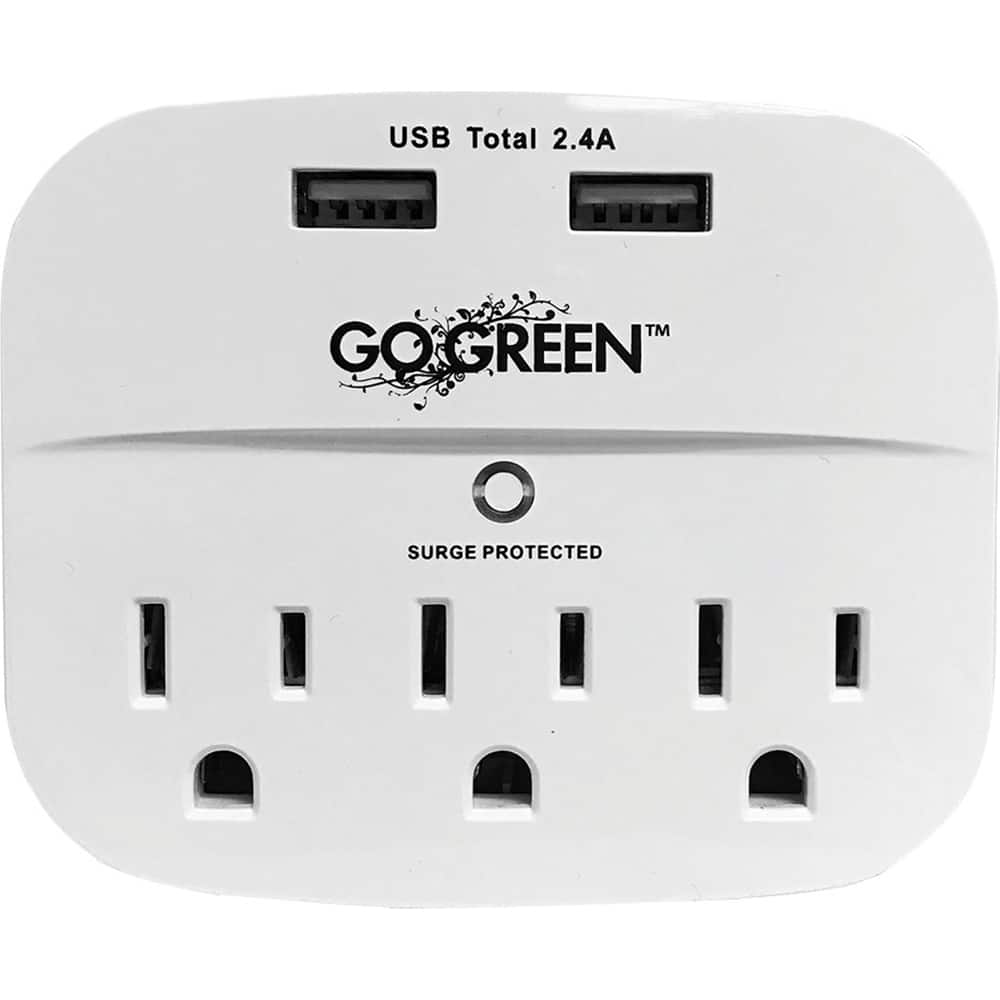 GoGreen Power - Electrical Outlet Adapters; Adapter Type: Wall Tap ; Amperage: 15 ; Voltage: 125 ; Number of Outlets: 3 ; Adapter Color: White ; NEMA Configuration: Non Nema - Exact Tool & Supply