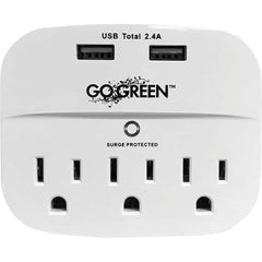 GoGreen Power - Electrical Outlet Adapters; Adapter Type: Wall Tap ; Amperage: 15 ; Voltage: 125 ; Number of Outlets: 3 ; Adapter Color: White ; NEMA Configuration: Non Nema - Exact Tool & Supply