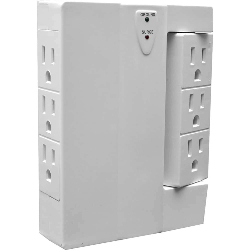 GoGreen Power - Electrical Outlet Adapters; Adapter Type: Wall Tap ; Amperage: 15 ; Voltage: 125 ; Number of Outlets: 6 ; Adapter Color: White ; Adapter Overall Length (Decimal Inch): 5.45 - Exact Tool & Supply