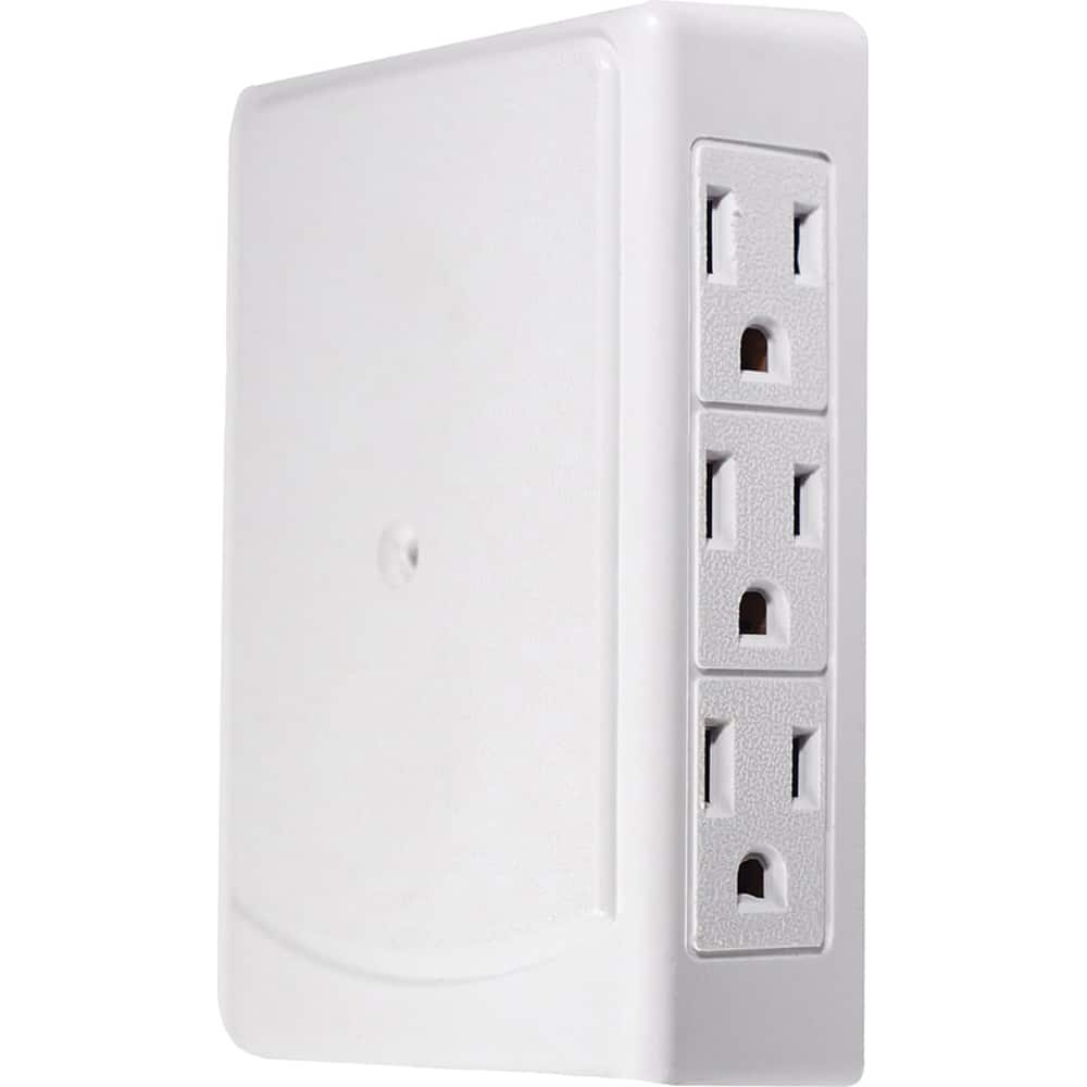 GoGreen Power - Electrical Outlet Adapters; Adapter Type: Wall Tap ; Amperage: 15 ; Voltage: 125 ; Number of Outlets: 6 ; Adapter Color: White ; Adapter Overall Length (Decimal Inch): 4-1/2 - Exact Tool & Supply