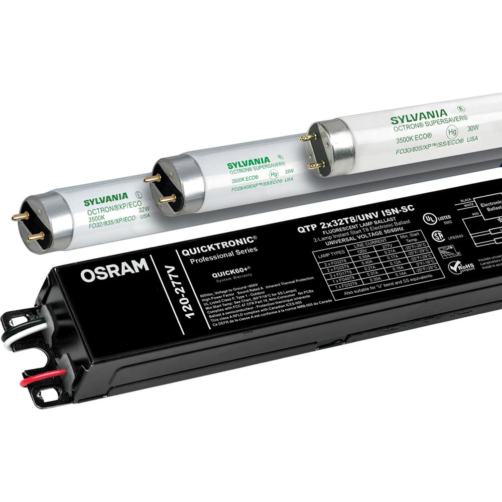 SYLVANIA - Fluorescent Ballasts; Lamp Type: T8 ; Lamp Wattage Range: 80-119 ; Voltage: 120-277 V ; Number of Lamps: 4 ; Lamp Starting Method: Instant Start ; Ballast Factor Range: Normal (0.75-0.99) - Exact Tool & Supply