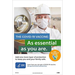 NMC - Training & Safety Awareness Posters; Subject: General Safety & Accident Prevention ; Training Program Title: General Health & Safety ; Message: THE COVID-19 VACCINE: AS ESSENTIAL AS YOU ARE. ; Series: Safety & Health ; Language: English ; Backgroun - Exact Tool & Supply
