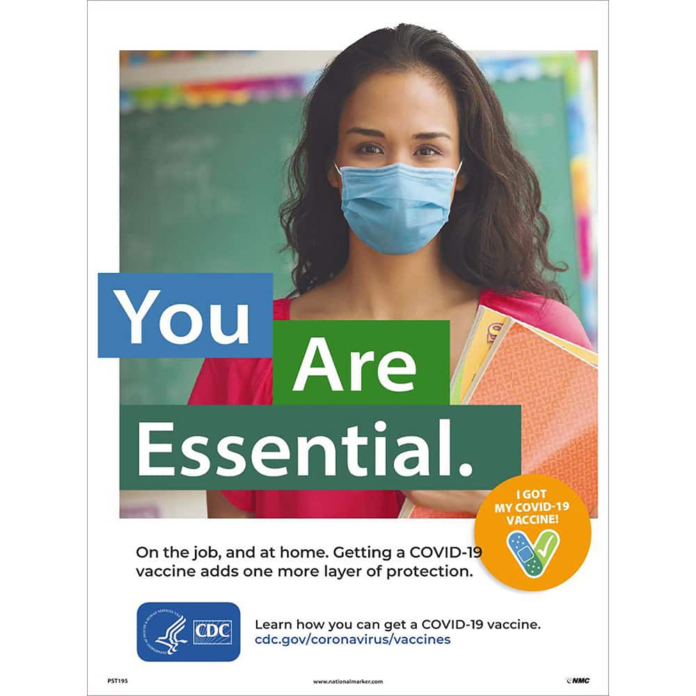 NMC - Training & Safety Awareness Posters; Subject: General Safety & Accident Prevention ; Training Program Title: Protect from COVID-19; COVID-19 Vaccination Awareness ; Message: YOU ARE ESSENTIAL. ON THE JOB, AND AT HOME. GETTING A COVID-19 VACCINE ADD - Exact Tool & Supply