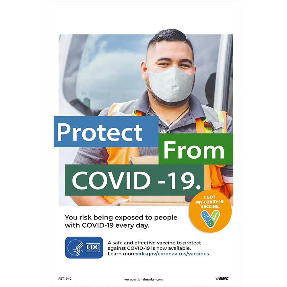 NMC - Training & Safety Awareness Posters; Subject: General Safety & Accident Prevention ; Training Program Title: Protect from COVID-19; COVID-19 Vaccination Awareness ; Message: PROTECT FROM COVID-19. YOU RISK BEING EXPOSED TO PEOPPLE WITH COVID-19 EVE - Exact Tool & Supply
