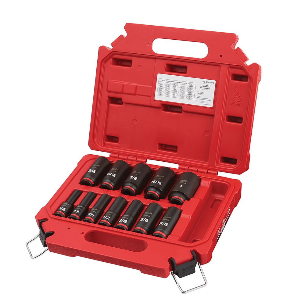 Milwaukee Tool - 12 Pc 3/8" Drive Deep Socket Set - Exact Tool & Supply