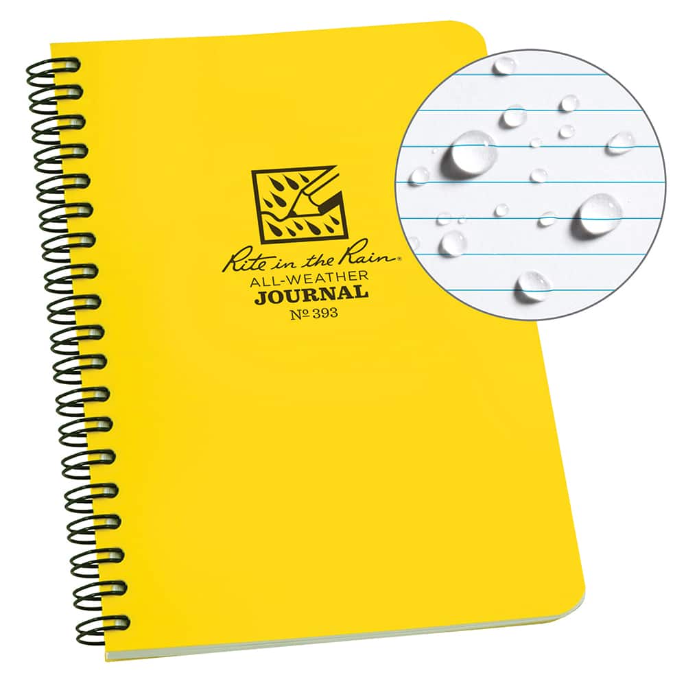 Rite in the Rain - Note Pads, Writing Pads & Notebooks; Writing Pads & Notebook Type: Spiral Bound Notebook ; Size: 4-5/8 x 7 ; Number of Sheets: 32 ; Color: Yellow ; Additional Information: Weatherproof - Exact Tool & Supply