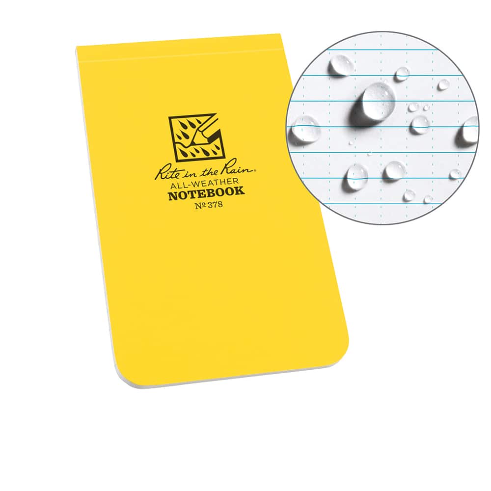 Rite in the Rain - Note Pads, Writing Pads & Notebooks; Writing Pads & Notebook Type: Notebook ; Size: 3-1/4 x 5-1/4 ; Number of Sheets: 50 ; Color: Yellow ; Additional Information: Weatherproof - Exact Tool & Supply