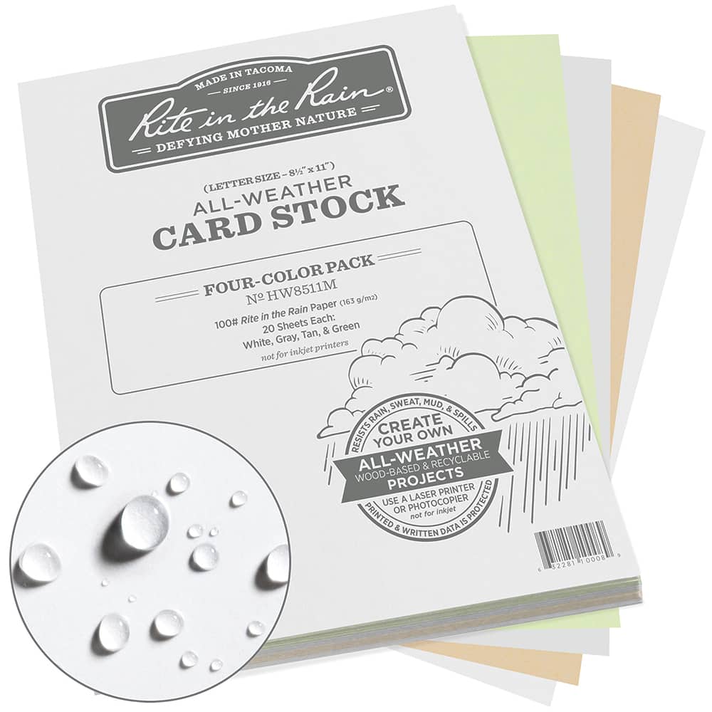 Rite in the Rain - Office Machine Supplies & Accessories; Office Machine/Equipment Accessory Type: Card Stock ; For Use With: Laser Jet Printer ; Detailed Product Description: Rite in the Rain Weatherproof Card Stock, 8.5" x 11", 100#, 20 Sheets of White - Exact Tool & Supply